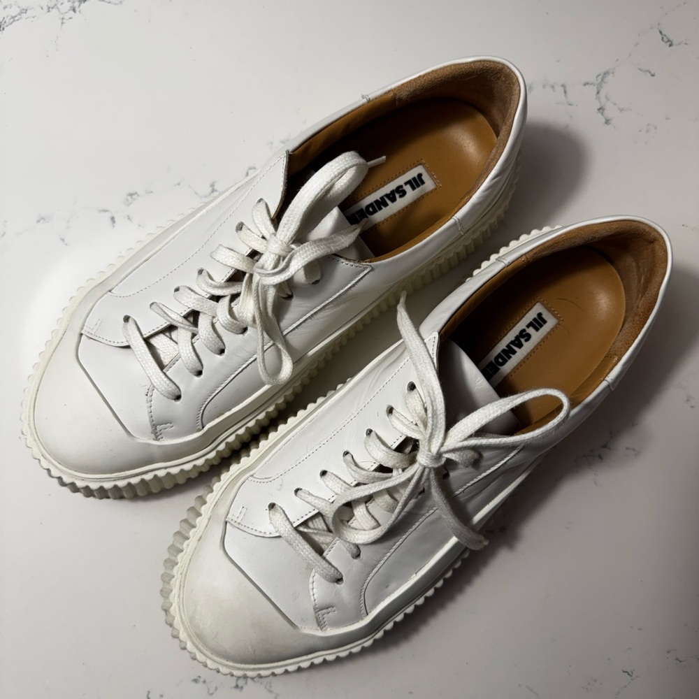 Jil Sander White Leather Platform Sneakers – Size 39 – Excellent Condition - Picture 2 of 9